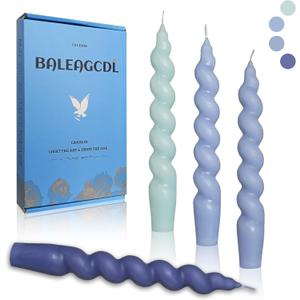 Smokeless Short Candles Gradient Blue Twisted Taper Candles 7.5 Inch Unscented Cute Candlesticks Handmade Spiral Candles for Romantic Dinner Women's Holiday Gifts