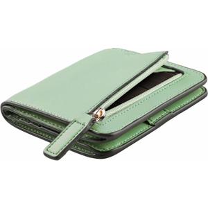 Toughergun Womens Small Slim Leather Wallet with RFID Protection, Compact Bifold Mini Purse with Clear ID Window (Matcha Green)