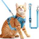 Cat Harness and Leash for Walking, The Upgrade Can be Adjusted in Four Directions and Breathable Cat Harness for Anti Escape that can be Fitted and Positioned, Reflective Strips Harness, Blue, M