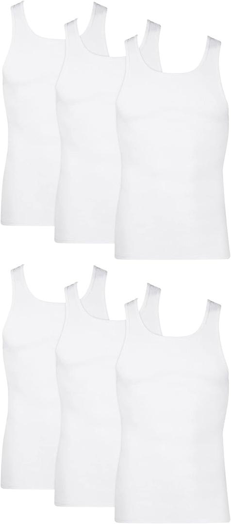 Hanes Men's, Moisture-Wicking Ribbed, Lightweight Cotton Tank Undershirts, Multi-Pack (Large, White - 6 Pack)