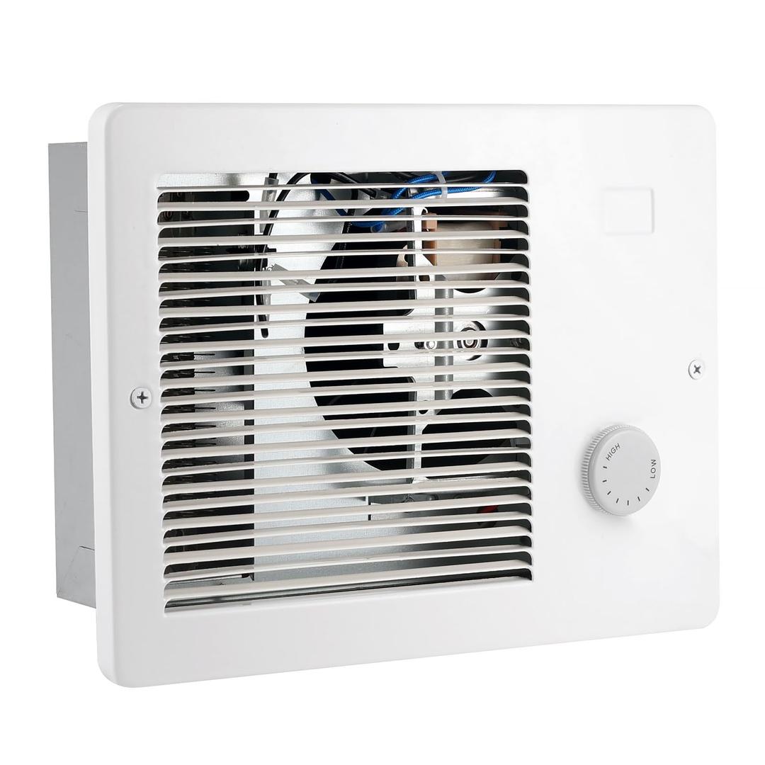 Model 174 Wall Heater with Built-In Adjustable Thermostat, Quiet Copper Motor,120/240V Hardwired Electric Space Heater,750/1500W Dual Heat