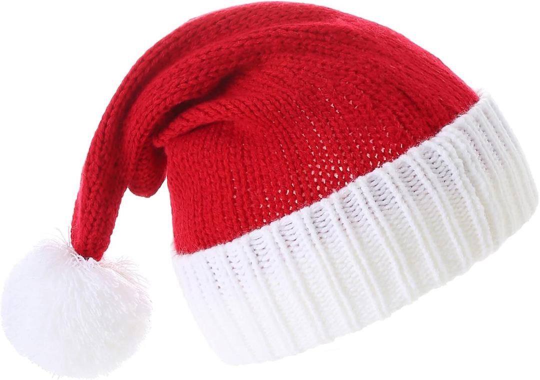 LMLALML Christmas Hats for Women, Kids and Men Elegant Knitted Warm Funny Beanie for New Year Festive Holiday Party (Red)