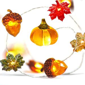 BOHON Thanksgiving Decoration Acorn 3D Pumpkin Maple Leaf String Lights Battery Operated with Remote 10ft 30 LEDs Orange Fall Lights for Home Autumn Garland Harvest Halloween Party Christmas Decor (Red Green and Yellow)