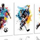 Soccer Graffiti Canvas Wall Art Baseball Lce Hockey Pictures Wall Decor Physical Education Player Posters Prints Paintings for Teenagers Children'S Room Sports Enthusiasts Home Decoration, Pack of 2