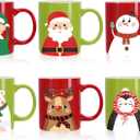 Whaline 6Pcs Christmas Mug Set 12oz Santa Claus Snowman Reindeer Penguin Xmas Coffee Mug Red Green Christmas Ceramic Mugs for Home School Office Table Centerpieces Housewarming Gift