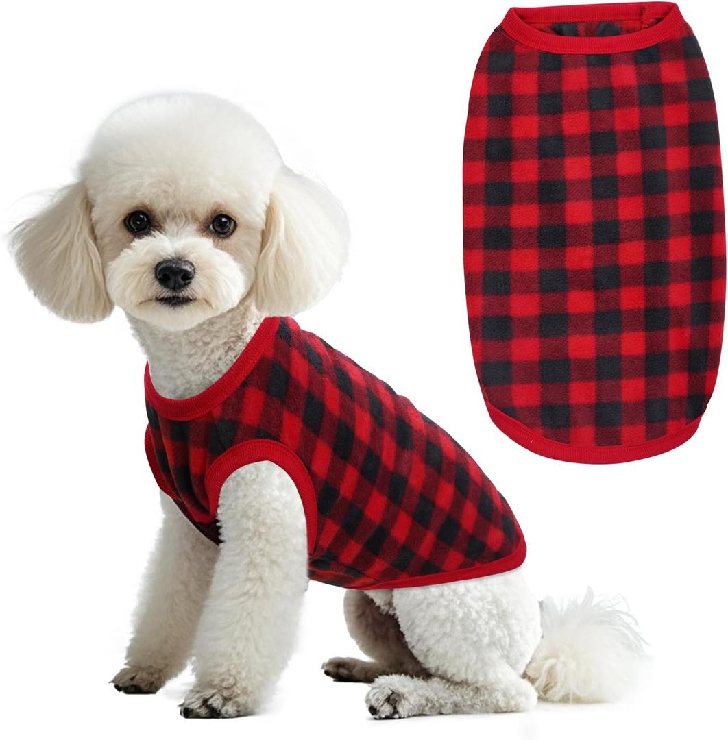 Topbuti Dog Fleece Sweater for Small Dogs Christmas Buffalo Plaid Pet Clothing Warm Soft Dog Winter Clothes Pet Pullover Jumper for Cats Puppy (Large, Plaid)
