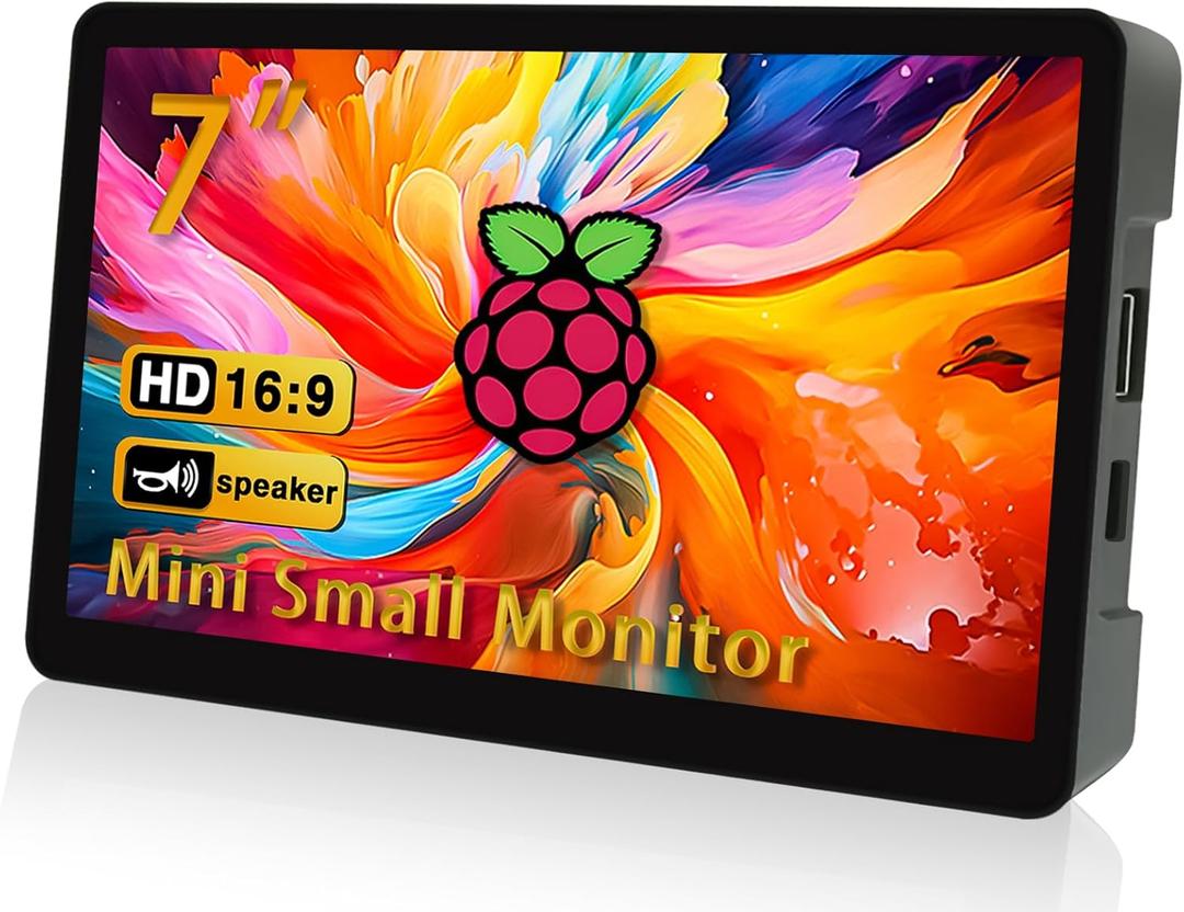 7'' Small HDMI Monitor 800x480 Raspberry Pi Screen with Case Second/Extend Screen for Raspberry Pi 5/4/3 Win11/10/8/7, Plug & Play, Dual Speakers, Non-Touch