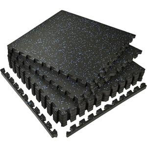 SUPERJARE 0.56'' Thick 6 Pcs 24 Sq Ft Rubber Top Exercise Equipment Mats, High Density EVA Foam Mats with Rubber Top, Interlocking Gym Flooring for Home Gym, Protective Workout Mat, Black/Blue