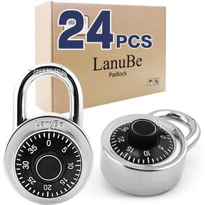 Lock Standard Dial Combination Lock, 2 in. Wide, with Different Combinations, Black Turnplate, Pack of 24; Lock for School, Employee, Gym & Sports Locker, Case, Toolbox
