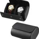 ROSELLE Watch Roll Travel Case for Men and Women- 2 Watch Storage and Organizer-Secure Storage with Innovative Removable Pillows & Solid Dividers for Home, Travel and Display (Black Cross-2 Slot)