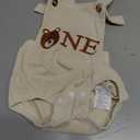 Baby Boy First Birthday Outfit Bear Letters Print Sleeveless Romper bodysuit Cake Smash Outfit Birthday Clothes (Beige, Size 6-12 M)