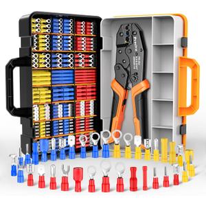 Preciva Crimping Tool for Insulated Terminals Wire Connectors, AWG20-10 Ratchet Crimper with 425 Pcs Insulated Terminals Connectors