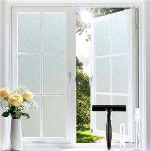 rabbitgoo Frosted Glass Window Privacy Film, No Glue, Anti-Glare Heat Blocking, Easy to Install, Renter Friendly Removable Opaque Bathroom Window Clings for Glass, 23.6" x 157.4"