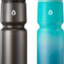 2-Pack Bike Water Bottle with Bite Valve, BPA Free, Fits Most Bike Cages, for Hiking, Bicycle Squeeze Sport Water Bottle for Riding, Hiking (Black & Green Blue, 32oz)