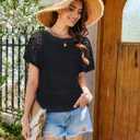 Women Crochet Sweater Cap Short Sleeve Summer Sweatwers Hollow Out See Through Knit Tops (Black, XL)