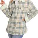 Dokotoo Plaid Fleece Jacket Women's Fleece Jacket 3XL Beige