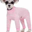 Dog Striped Recovery Suit, Puppy After Surgery Onesie for Female Male Dogs, Dogs Cats Long Sleeve Pajamas Bodysuit, Surgery Abdominal Wound Bandages Clothes, Dog Pant for Shedding Skin Disease