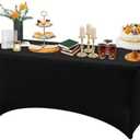 Ledido 6FT Table Cloth for Rectangle Tables, Spandex Stretch Tablecloth Fitted Washable Table Covers Protector for Event Party Graduation Wedding Cocktail Banquet Festival Decor, Black