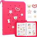 Sticker Organizer Binder Reusable Sticker Storage Book Collecting Album with Blank Release Paper and Pocket and DIY Charm, Zipper Design Sticker Binder Album for Collecting Sticker (HOT Pink)