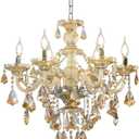 Durahonn Modern K9 Crystal Chandelier Cognac 6 Lights, E12 Base Candle Crystal Pendant Lighting Fixture, Elegant Crystal Ceiling Light for Dinning Living Room Bedroom Hallway (6 Lights)