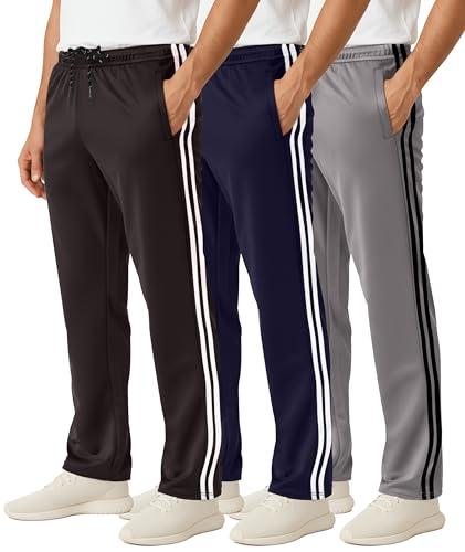 Real Essentials 3 Pack: Men's Mesh Open Bottom Sweatpants Gym Active Athletic Workout Casual Pants with Pockets- XL, Black, Blue, Gray