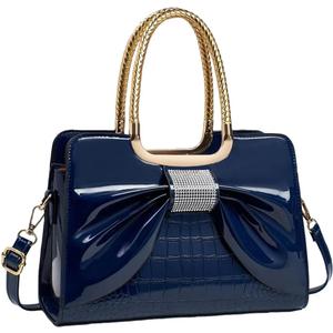 Women’s Glossy Patent Leather Handbag Top Handle Satchel - Medium Structured Shoulder Tote Purse with Adjustable Strap