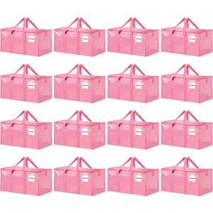 16 Pack Extra Large Heavy Duty Moving Bags, Pink Storage Bins with Lids, Reinforced Handles & Heavy-Duty Zippers Moving Boxes Storage Bags Totes for Clothes Packing, Dorms, College Supplies, Pink