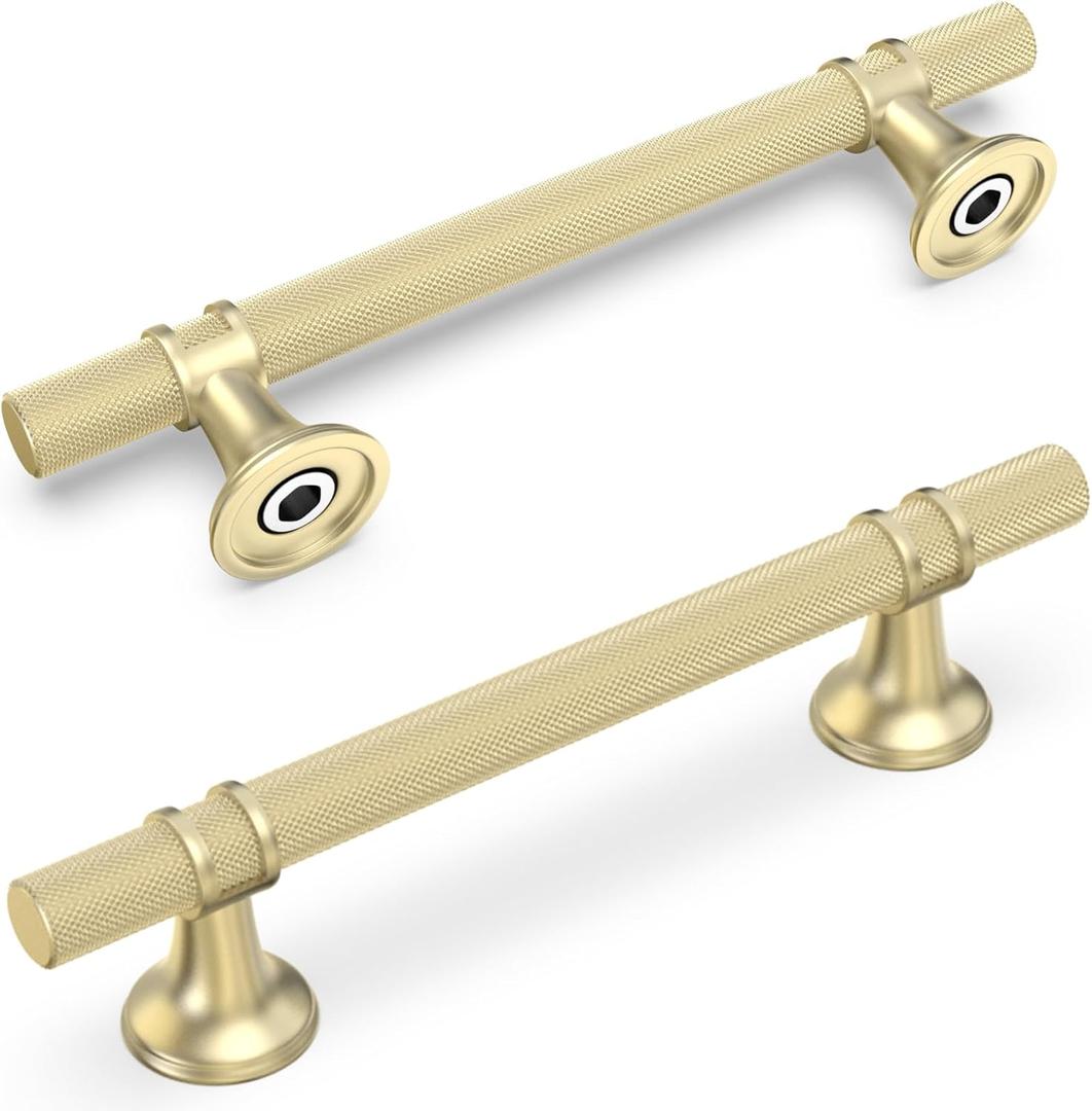 10 Pack 5 Inch Cabinet Pulls knurled Brushed Gold Kitchen Cabinet Handles Aluminum and Zinc Alloy Drawer Pulls Solid Cabinet Hardware