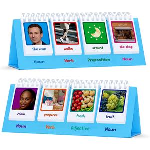 Sentence Flip Charts, 80 Double Sided Cards in Noun/Verb/Adjective/Preposition 40 New Sentence Building Freestanding Flip Chart Educational Learning Tool for School Supplies
