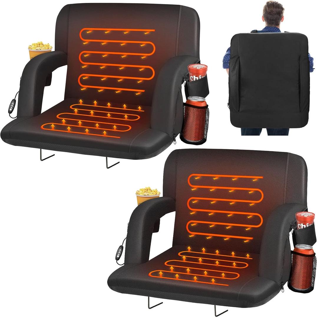 Heated Stadium Seats for Bleachers with Back Support, Black, 21“ 2pc