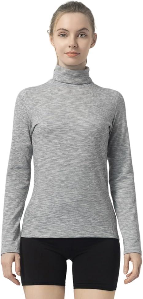 Leapstride Women's Turtleneck Slim - Fit Long Sleeve Base Layer Top, Space - Dyed Pattern, Sport Jersey for All - Round Activities (M, Space-dyed Lt Grey)