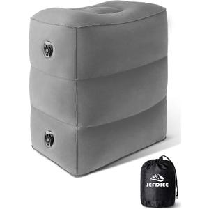 JefDiee Inflatable Foot Rest Pillow, Kids Airplane Bed, Adjustable 3 Layers Height Leg Rest Pillow, Airplane Travel Essentials Great for Office, Home, Trains, Cars (Grey)