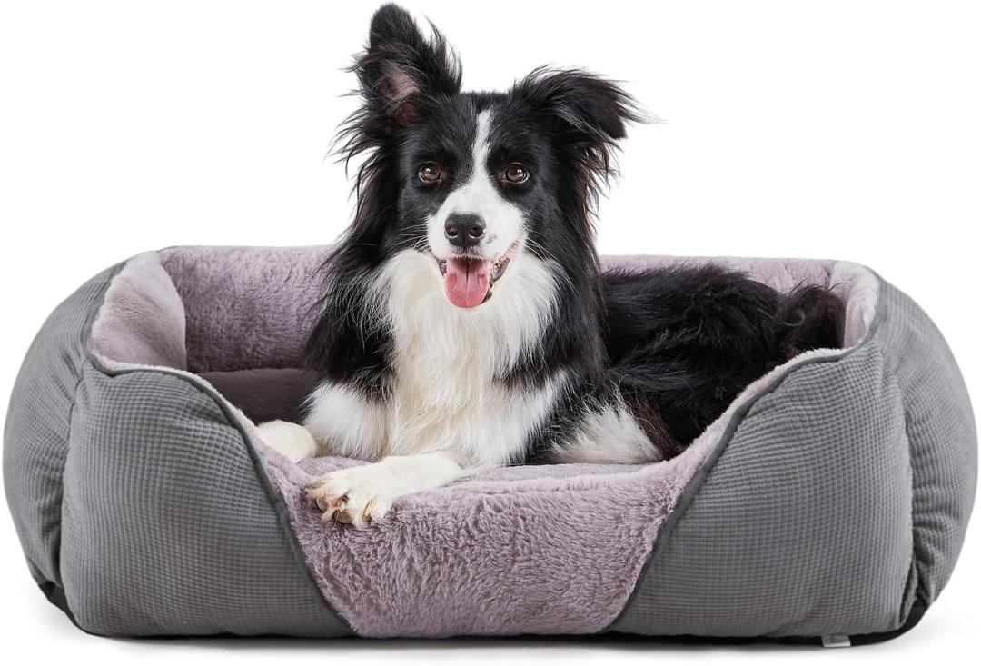 MIXJOY Dog Beds for Medium Dogs Washable, Calming Pet Bed Medium Size Dog, Soft Rectangle Pet Beds Sofa Cuddler, Orthopedic Sleeping Rabbit-Velvet Cozy Puppy Bed with Anti-Slip Bottom (30x24in, Grey)