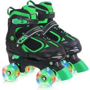 Nattork Kids Roller Skates for Boys Girls Kids, 4 Sizes Adjustable Quad Skates with All Light up Wheels - Birthday Gift for Indoor Outdoor Sports, Large