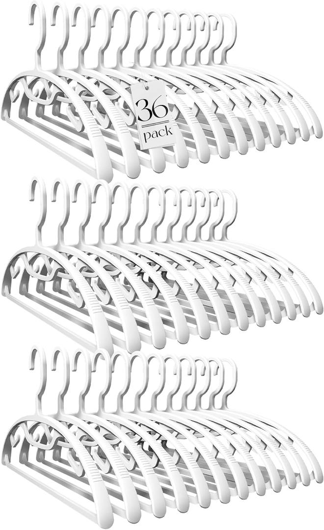 HOUSE DAY Plastic Clothes Hangers 36 Pack, Sweater Hangers No Shoulder Bump, Thick Heavy Duty Coat Hanger for Closet, White Wide Hanger with Non-Slip Hook for Sweaters, Suits, Dresses, Jackets, Pants