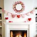 20inch Valentine's Day Wreath - Artificial Pink Wreath with Colorful Love Heart and Berries,Valentines Wreaths Decorations for Front Door Wedding Anniversary Party Candlelight Dinner Decorations