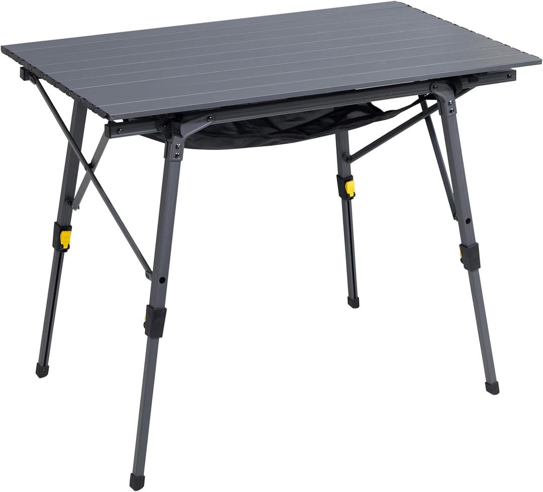 Portal Outdoor Folding Portable Picnic Camping Table with Adjustable Height Aluminum Roll Up Table Top Mesh Layer, Dark Gray, Large-35.4"L x 20.9"W