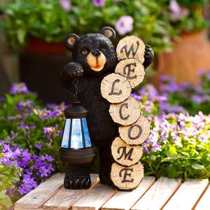 Qeeman Solar Bear Garden Decor Statues: Patio Porch Balcony Yard Art Lawn Ornaments Outdoor Outside Decorations - Birthday Gifts for Mom Grandma Women