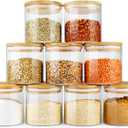 Glass Jars with Bamboo Lids (16oz in 9 Pack), Food Jars and Canisters Sets with lids, Food Storage Jars with Airtight Lids, Glass Pantry Jars
