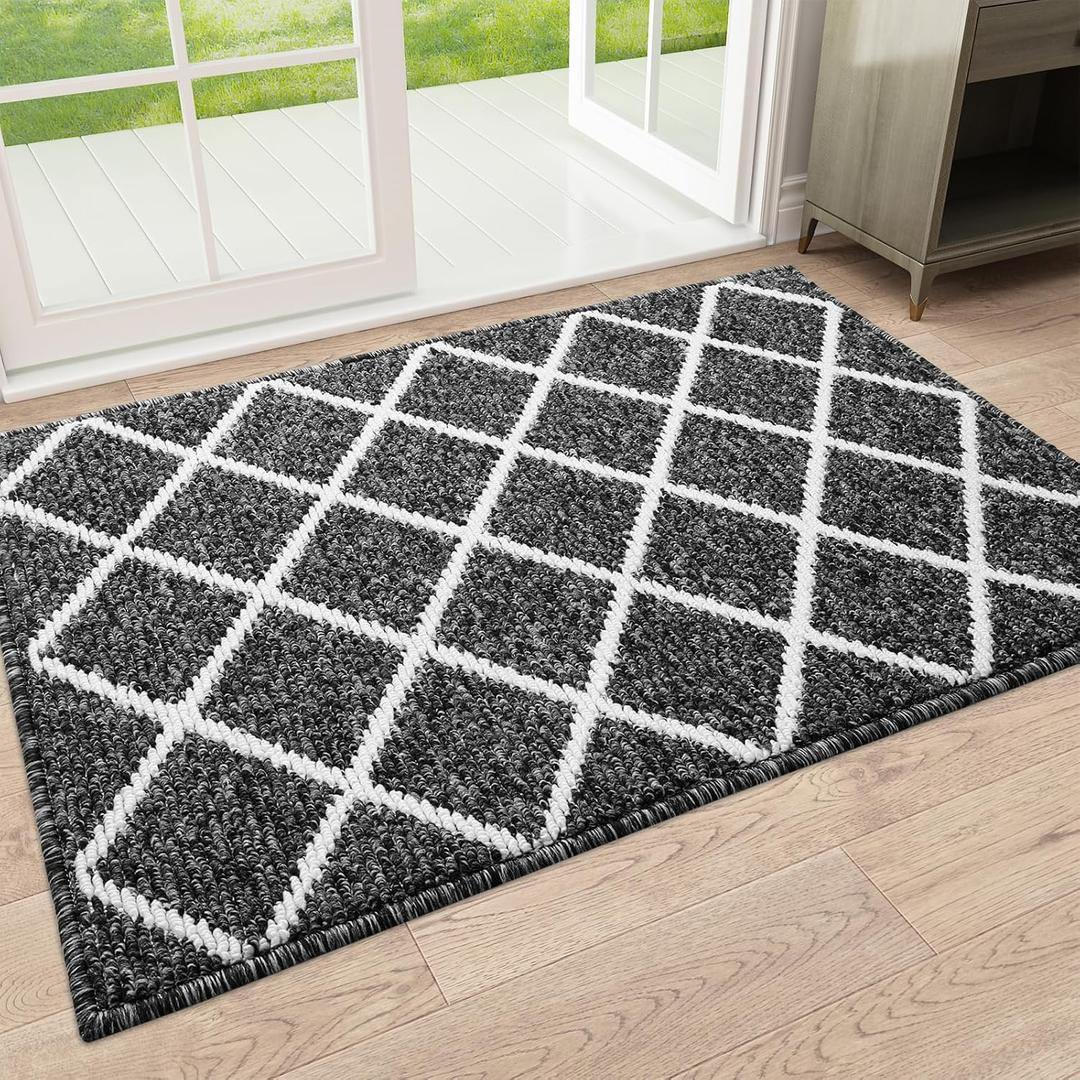 Finchitty Indoor Door Mat, Dirt Resistant and Absorbent, Low-Profile, Non-Slip, Washable Inside Floor Mats for Front Door, Back, and Entrance, 32" x 20", Black