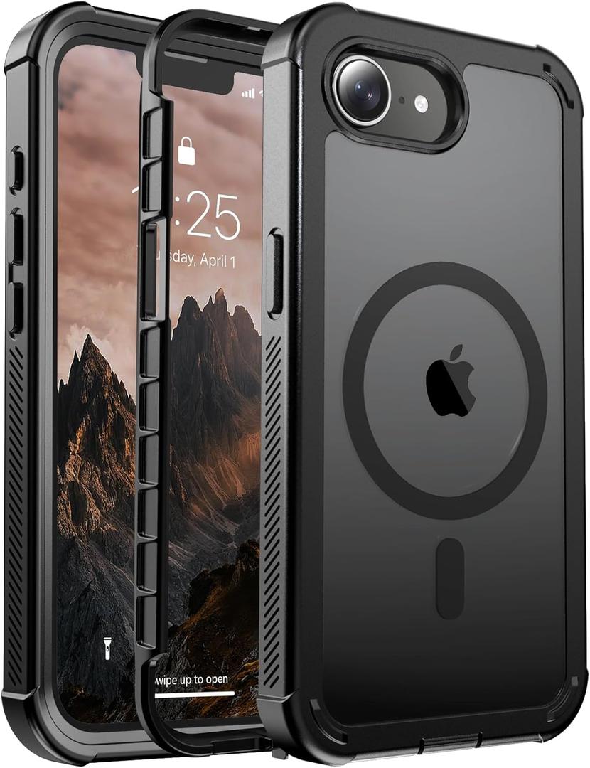 Magnetic for iPhone 16e Case, [Compatible with MagSafe][Military Grade Drop Protection][Heavy Duty Protection][Non-Slip][Shockproof] with 2-Layer Durable Bumper Phone Case 6.1''-Black