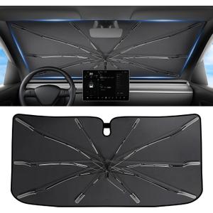 2026 Upgraded Windshield Sun Shade Umbrella [7-Layer Vinyl Coating Heat Shield] Foldable Front Window Sunshade Umbrella Flexible Handle Protect Interior from UV Keep Car Cooler (61" x 34.5")