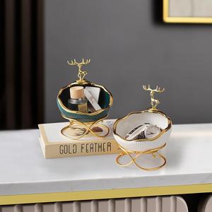 ELEGANTZ Decorative Ceramic Bowl with Gold Reindeer Luxury Vanity Tray & Jewelry Holder Modern Catchall Dish for Keys, Rings, Accessories Elegant Counter Decor for Entryway, Dresser, or Bathroom