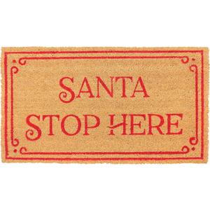 KAF Home Holiday Coir Doormat with Heavy-Duty, Weather Resistant, Non-Slip PVC Backing | 17 by 30 Inches, 0.6 Inch Pile Height | Perfect for Indoor and Outdoor Use (Santa Stop Here)