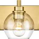 Bathroom Light Fixtures, 3-Light Brushed Gold Vanity Light, Modern Wall Sconces with Clear Glass Globe Shade, Bathroom Wall Lights for Mirror Kitchen Bedroom Hallway Living Room, VL195-GD-3