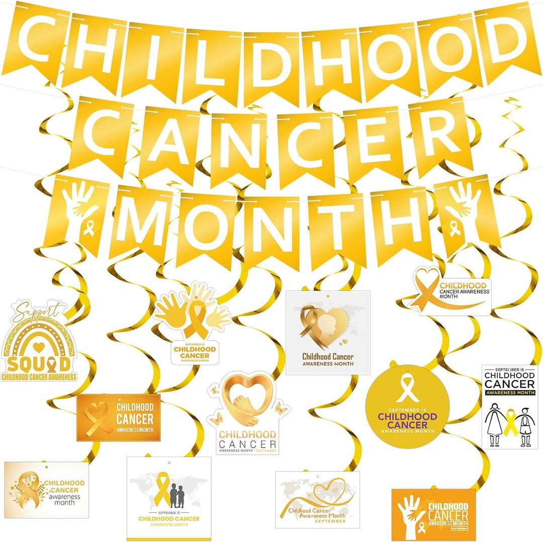Breling 46 Pcs Childhood Cancer Awareness Month Decorations Including Banner Hanging Swirls Wall Decor Holiday Celebrating Events for Festival Supplies