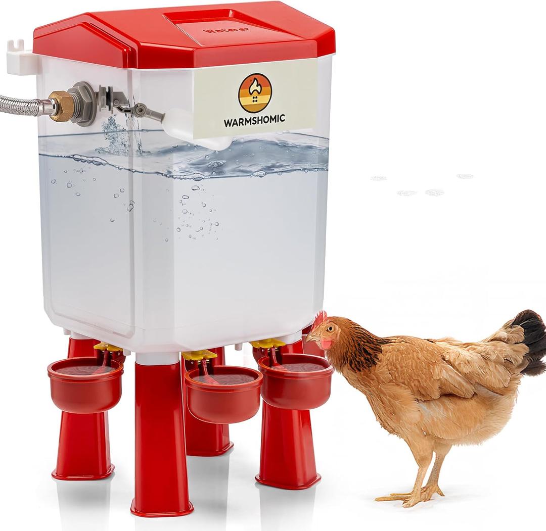 Automatic Chicken Waterer,Float-Controlled Large Watering System with Stainless Steel Metal Hose,Suitable for Quail,Ducks,and Other Poultry