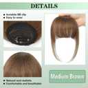 NAYOO Bangs Hair Clip - Medium Brown Fake Bangs 100% Real Human Hair Extensions French Bangs for Women Fringe with Temples Hairpieces Curved Bangs for Daily Wear
