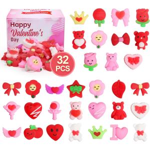 32 Pack Squishies Toys Valentines Day Mochi Squishy Kawaii Squishys Slow Rising Valentines Day Gifts Prizes Party Favors and Valentines Day Decor Goodie Bag Mini Squishies Stress Reliever Toy