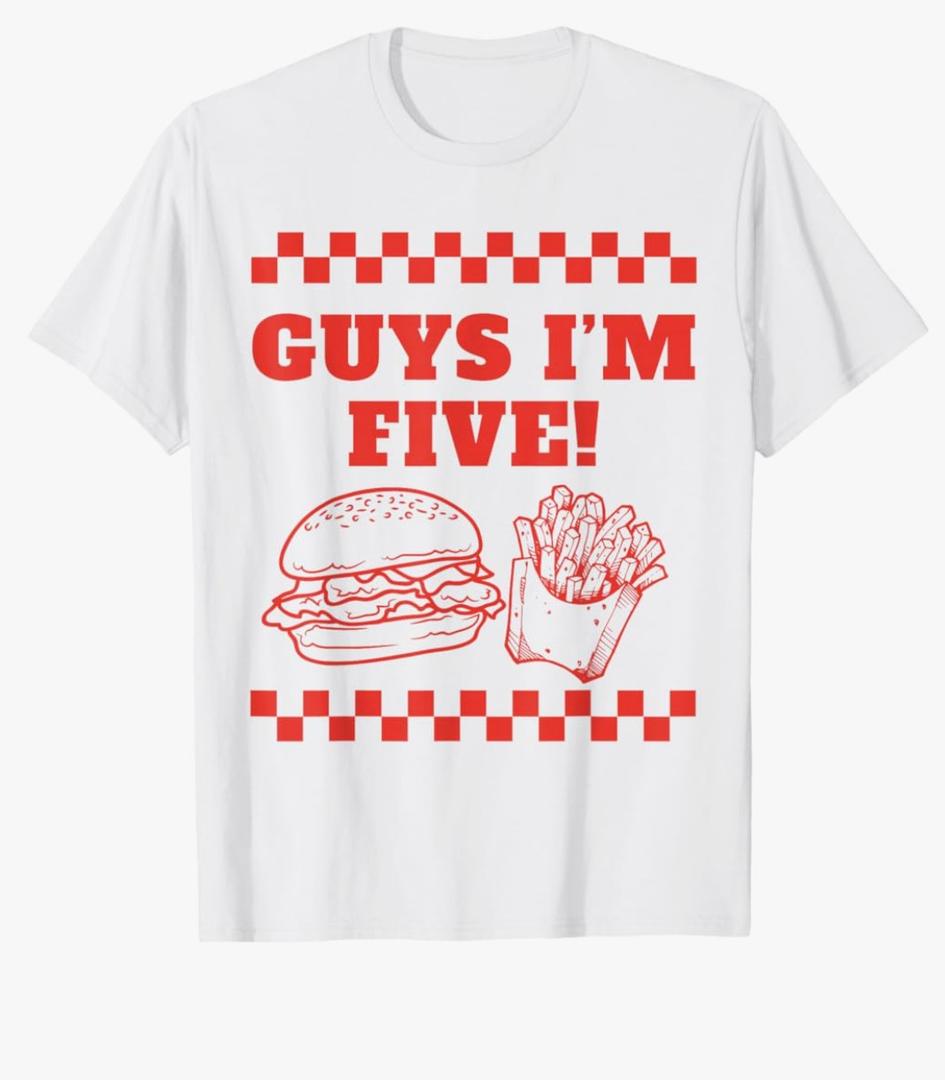 Guys I'm Five Retro Hamburger Five Themed Matching T-Shirt M